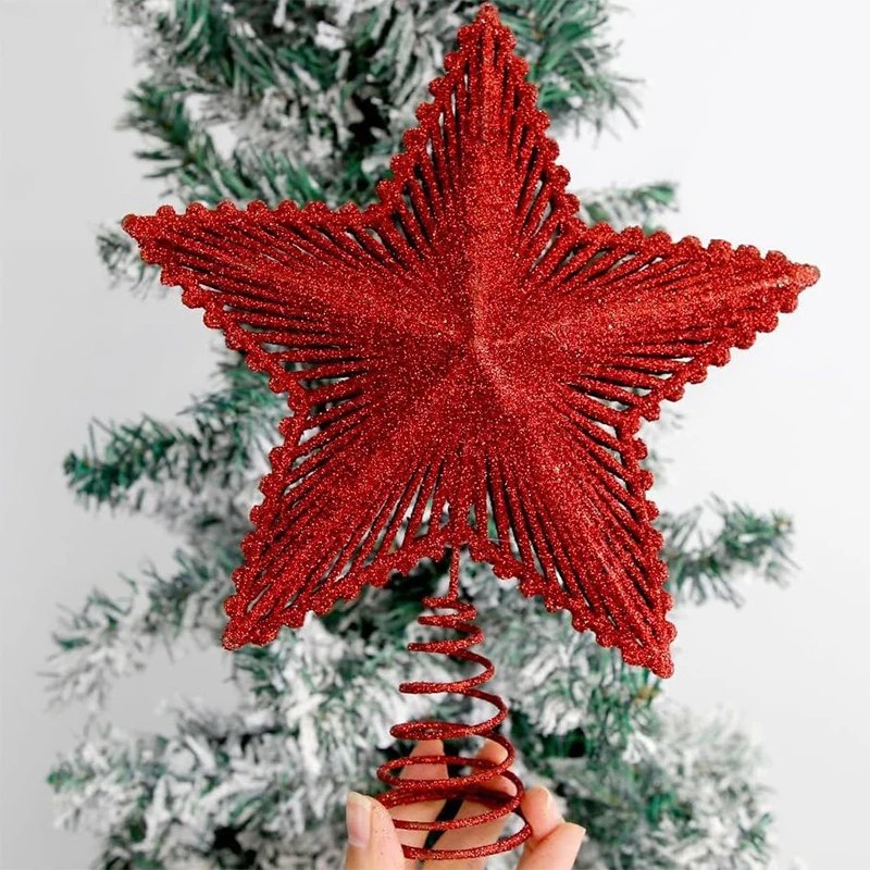 Star Tree Topper - 25cm Red Glitter Christmas Tree Topper