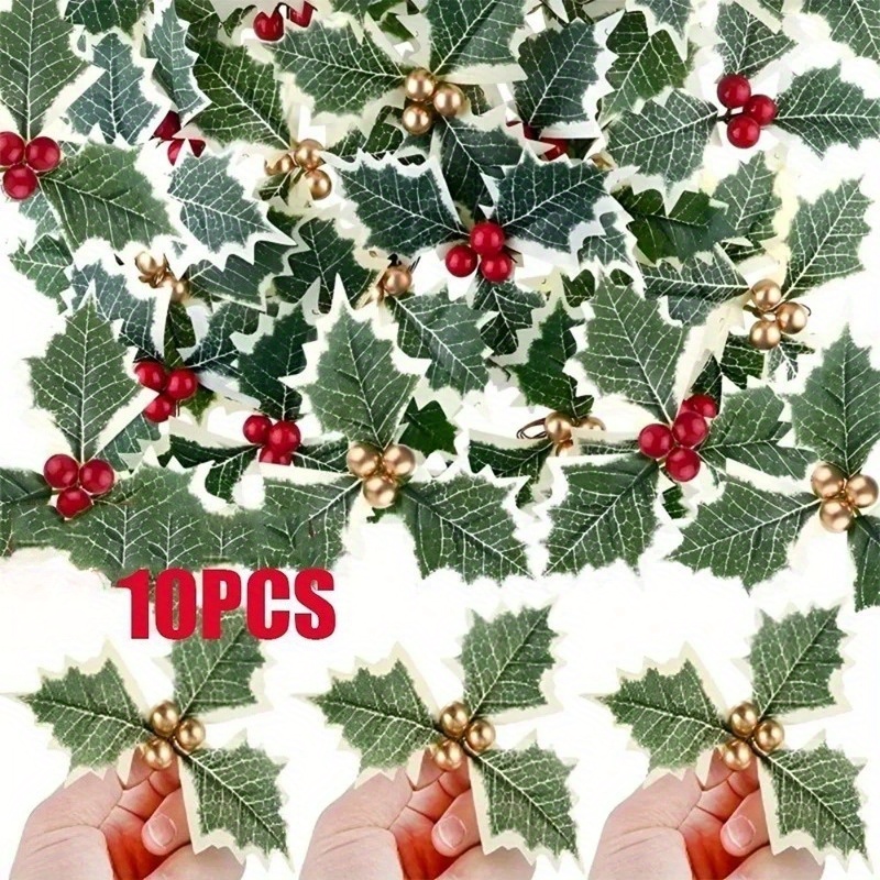 Christmas Wreath Fake - 10 Pcs Artificial Holly Berries Green