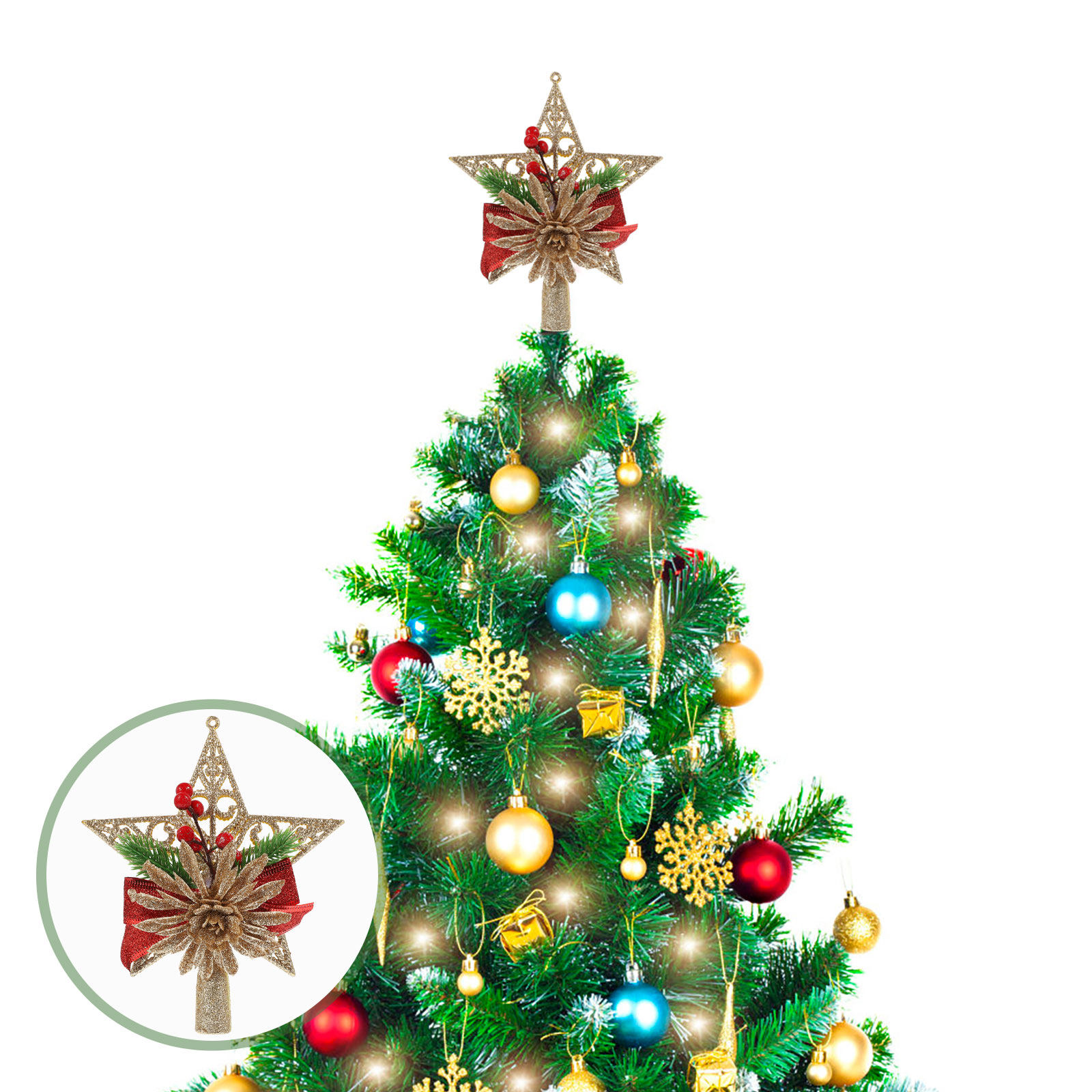Star Tree Topper - 1pc Christmas Tree Topper Exquisite Five-Pointed