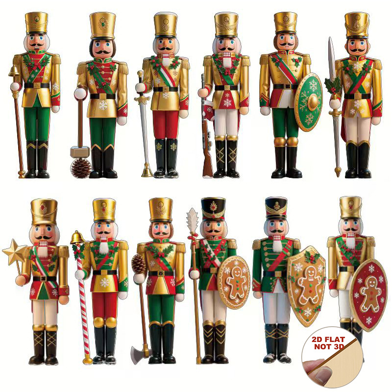 Nutcracker Figurine - 2D Flat 12Pcs Wooden Nutcracker Christmas