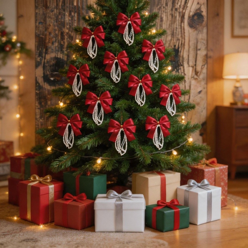 Gift Box Wrap Set - 12pcs Set Christmas Tree Bows Gold