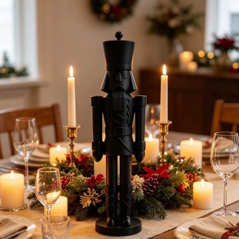 Nutcracker Figurine - Minimalist Black Nutcracker Soldier Statue,3D Printed