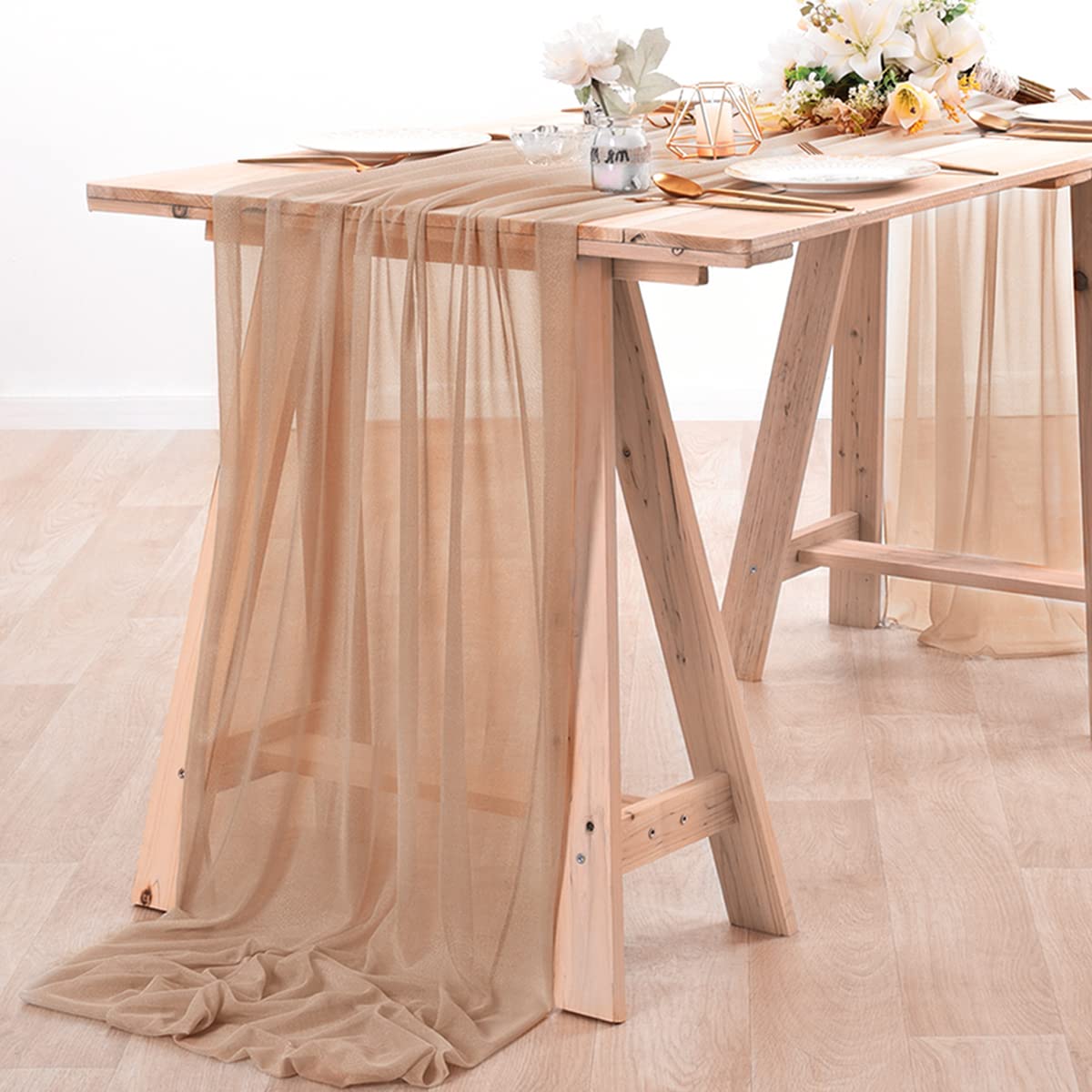 Christmas Table Runner - Chiffon Table Runner Nude Sheer Fabric