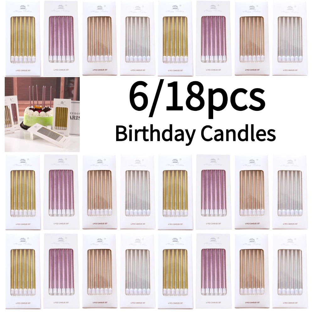 Holiday Candle Set - 6/18pcs Metal Gold Silver Birthday Candles