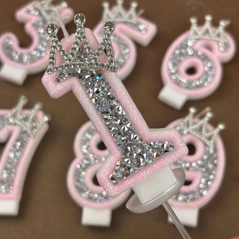 Holiday Candle Set - Digital Candles 0-9 Pink Silver Rhinestone