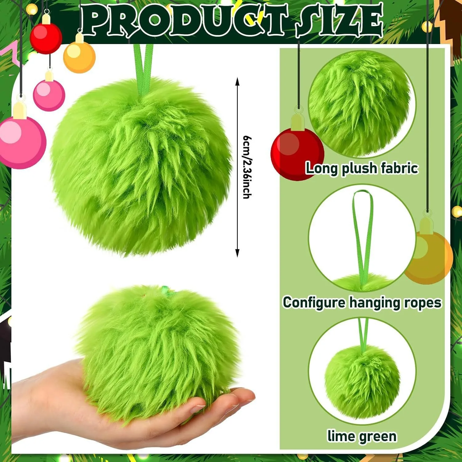 Santa Hat Plush - Christmas Green Long Plush Ball Santa