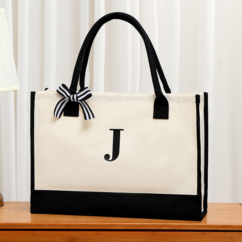 Ribbon Bow Gift - Simple canvas letter tote bag for