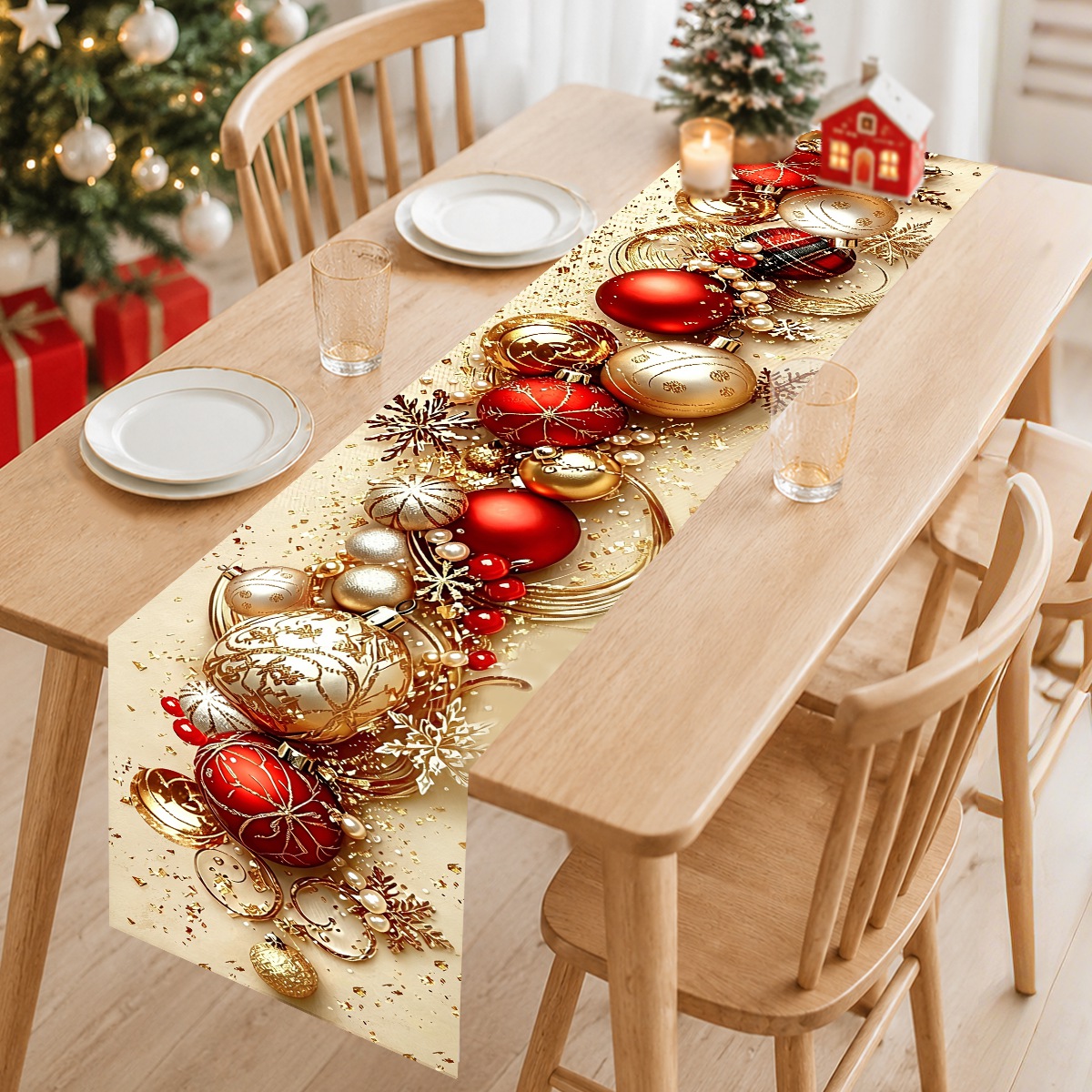 Christmas Table Runner - Retro Christmas Table Runner Xmas Ball