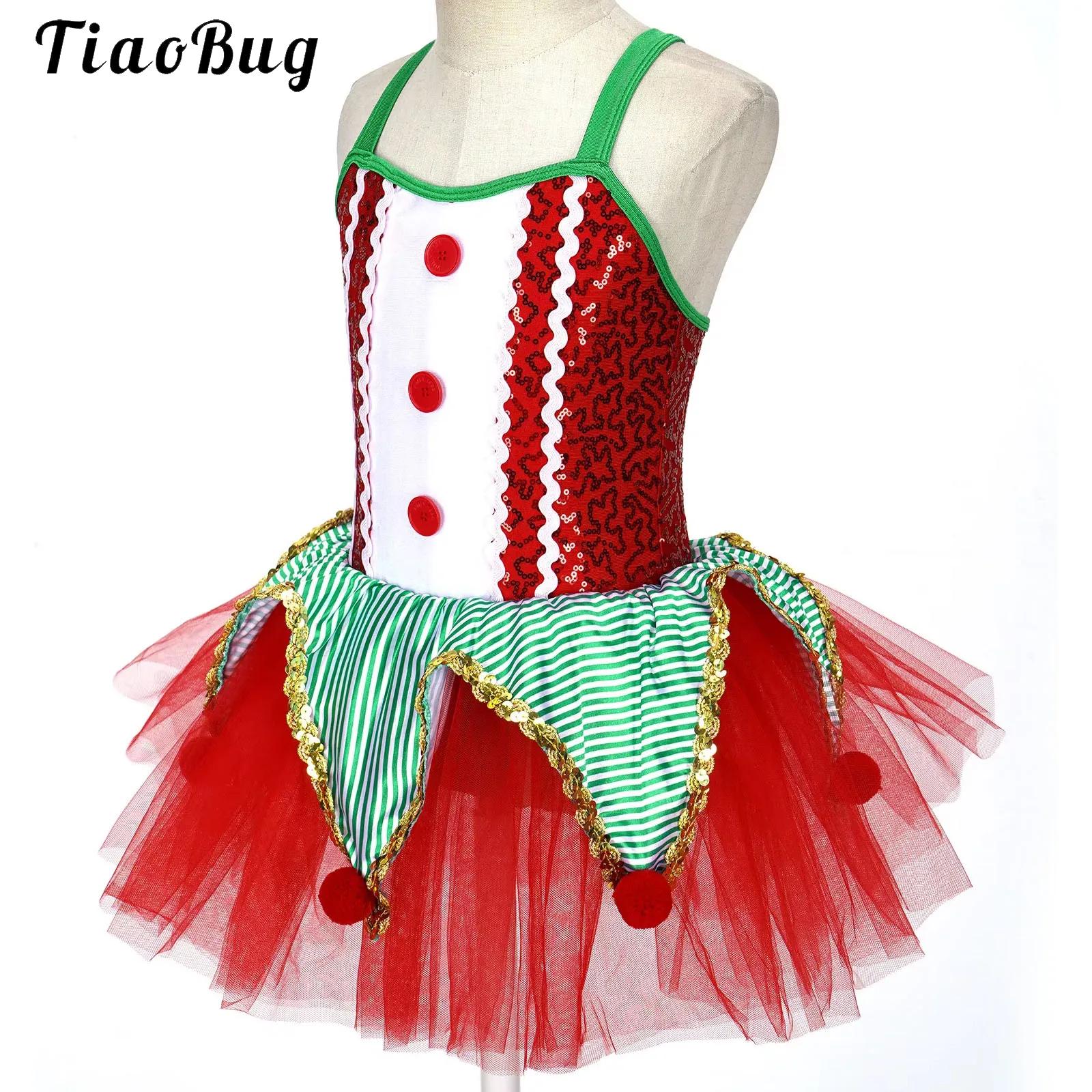 Elf Costume Christmas - Kids Girls Sleeveless Sequins Ballet Tutu