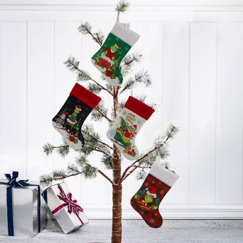 Christmas Stocking Hanging - Christmas Stocking Grinch Sock Elf Gift