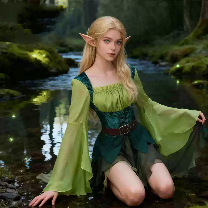 Elf Costume Christmas - Women's Elf Medieval Green Fairy Dress