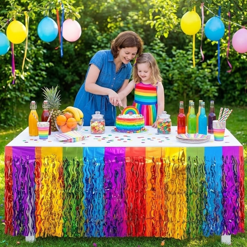 Tinsel Garland Decoration - 2Pack Rainbow Wavy Metallic Tinsel Table