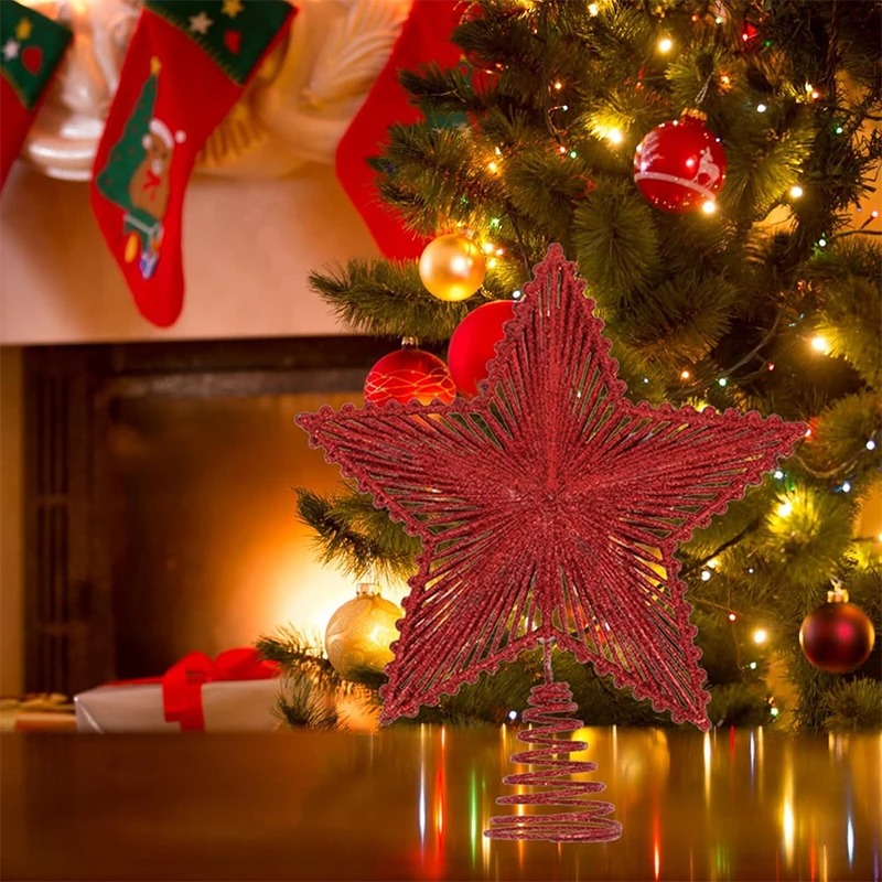 25cm Red Glitter Christmas Tre - Star Tree Topper recension och pris