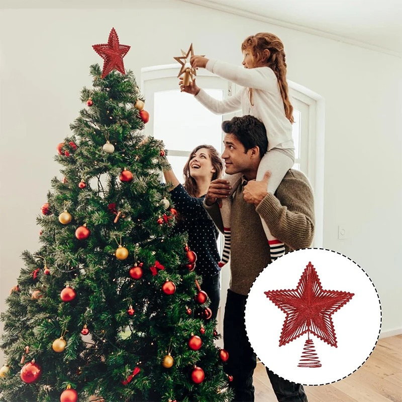 25cm Red Glitter Christmas Tre - Star Tree Topper recension och pris