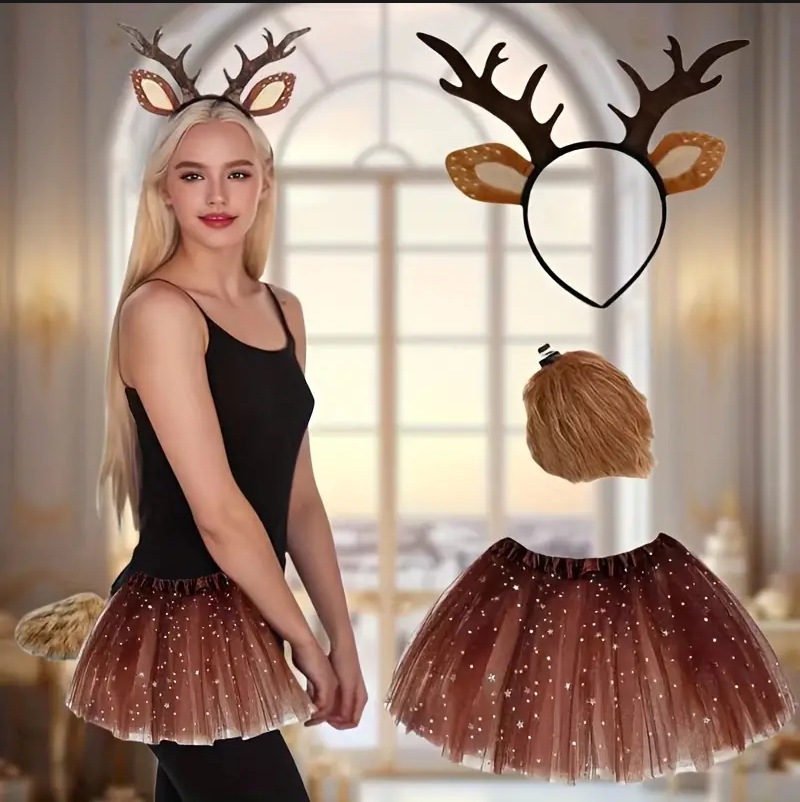 Reindeer Costume Set Tutu Skir - Reindeer Antlers Headband recension och pris
