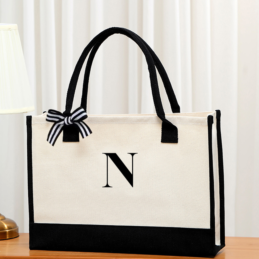 Simple canvas letter tote bag  - Ribbon Bow Gift recension och pris