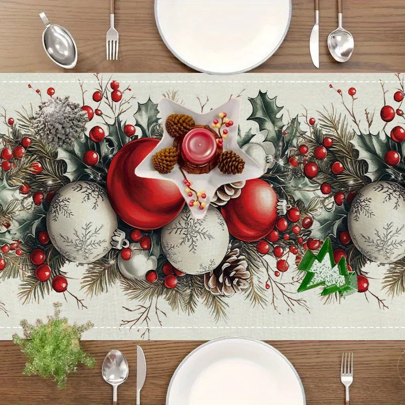 Christmas Balls Pine Cone Red  - Christmas Table Runner recension och pris